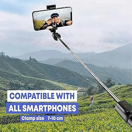 Bluetooth Selfie Stick Tripod with wireless remote control, extendable stand and mobile holder for selfies, video recording, Instagram Reels and live streaming.