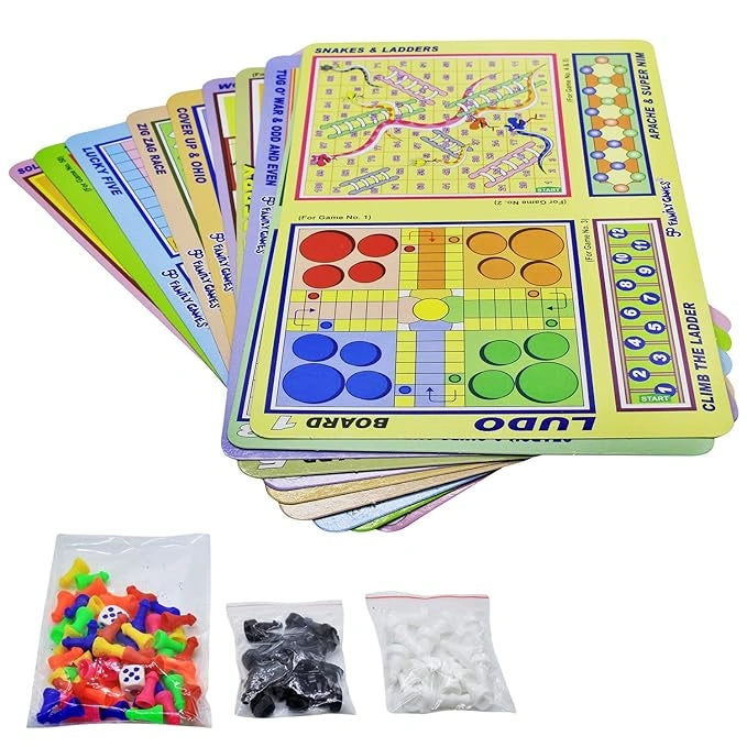 50 Family Games Collection with Multiple Classic Board Games, Playing Pieces and Dice | Toy Trendz by JJR MART