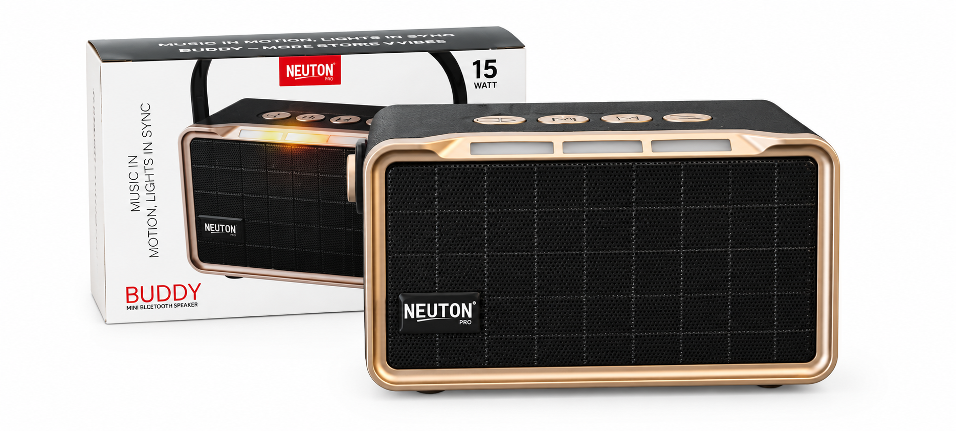 NEUTON Buddy 15W Portable Wireless Bluetooth Speaker Black Gold Premium Design