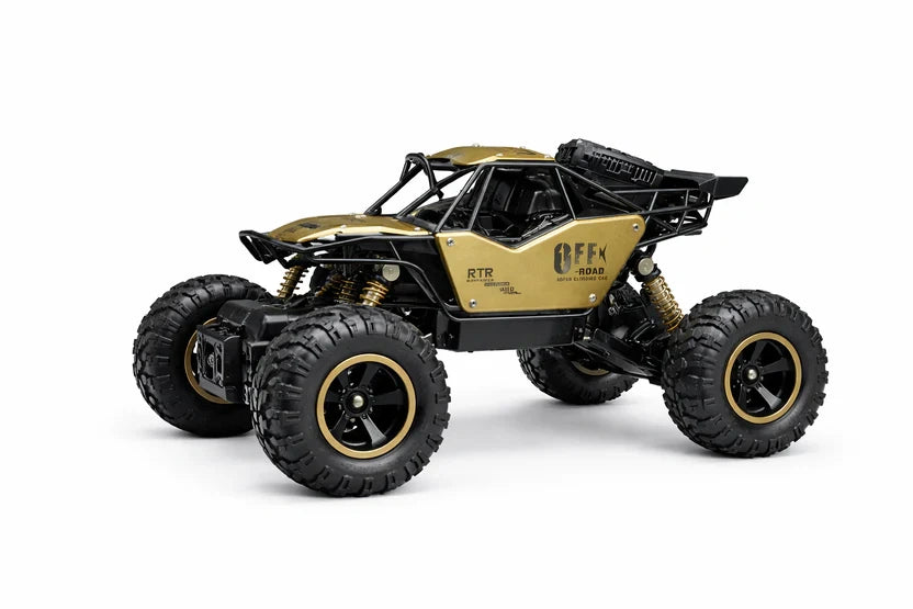 Rock Climber RC Buggy off-road remote control vehicle with large tyres, shock absorbers and 2.4GHz controller.
