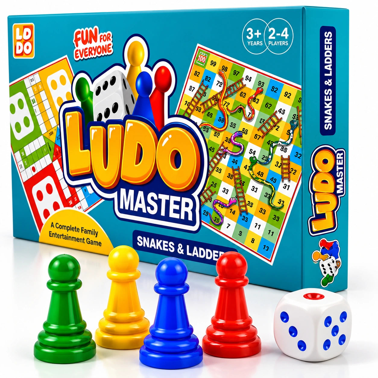 Ludo Master Board Game with Snakes and Ladders, Dice and Playing Tokens | Toy Trendz by JJR MART