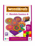 WoodKraft Mandala Coasters DIY art and craft kit with wooden coasters, paints, brush and coaster stand for kids age 3+