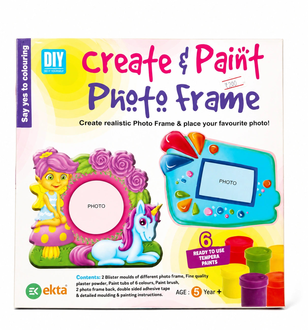 Ekta Create & Paint DIY Photo Frame craft kit with plaster moulds, paints, brush and decorative photo frame activity for kids age 5+