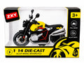 1:14 die-cast alloy model motorcycle toy with pull-back action, detailed design and metal body for kids age 3+ available at Toy Trendz and JJR Mart