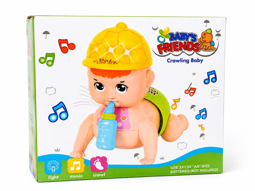 Baby's Friends crawling baby toy with music, lights, bottle accessory, and crawling action for kids.