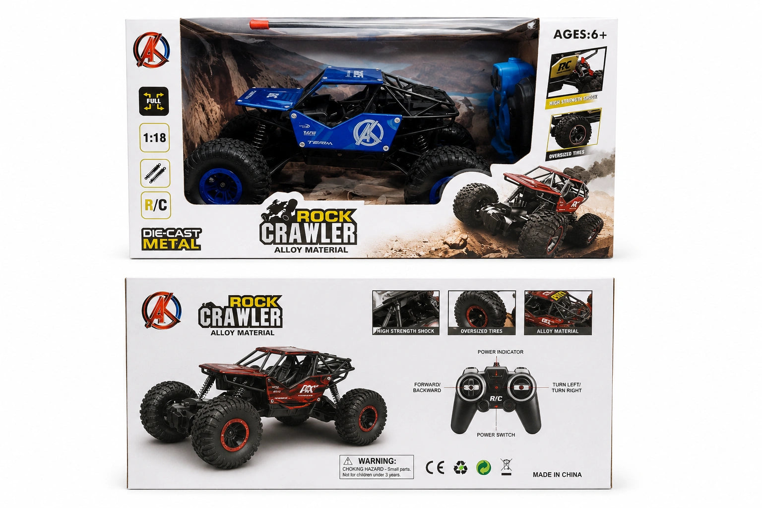 Blue Rock Crawler remote control off-road toy car with die-cast metal body and oversized tyres by Toy Trendz JJR Mart.
