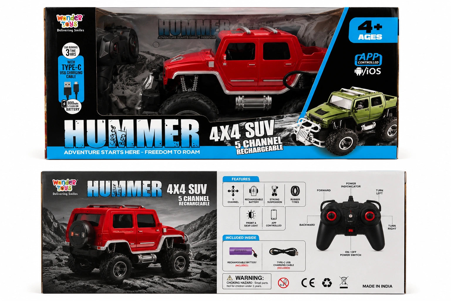 Red Hummer 4x4 rechargeable RC SUV toy with app control and rubber tyres from Toy Trendz JJR Mart.