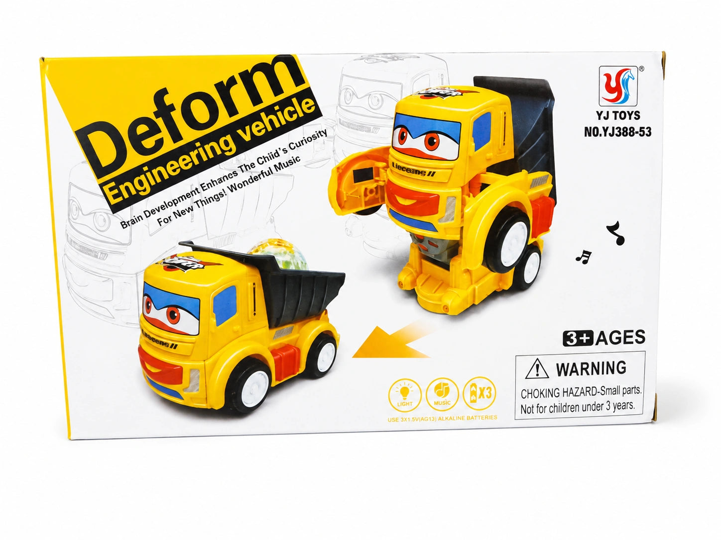 Deform Engineering Vehicle transforming toy truck with lights and music for kids from Toy Trendz JJR Mart.
