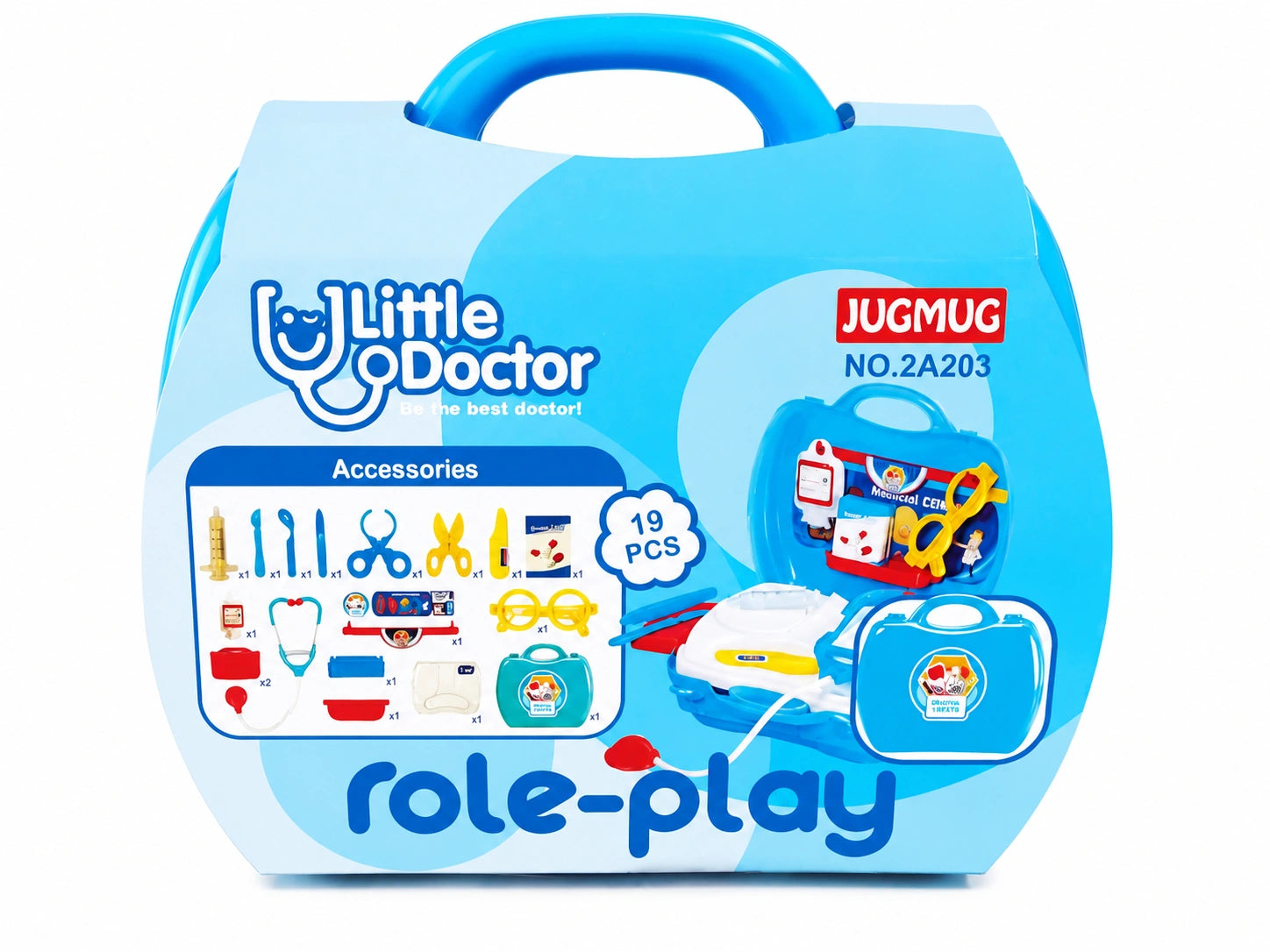 Little Doctor role play medical kit toy with doctor accessories and carry case on white background from Toy Trendz JJR Mart.