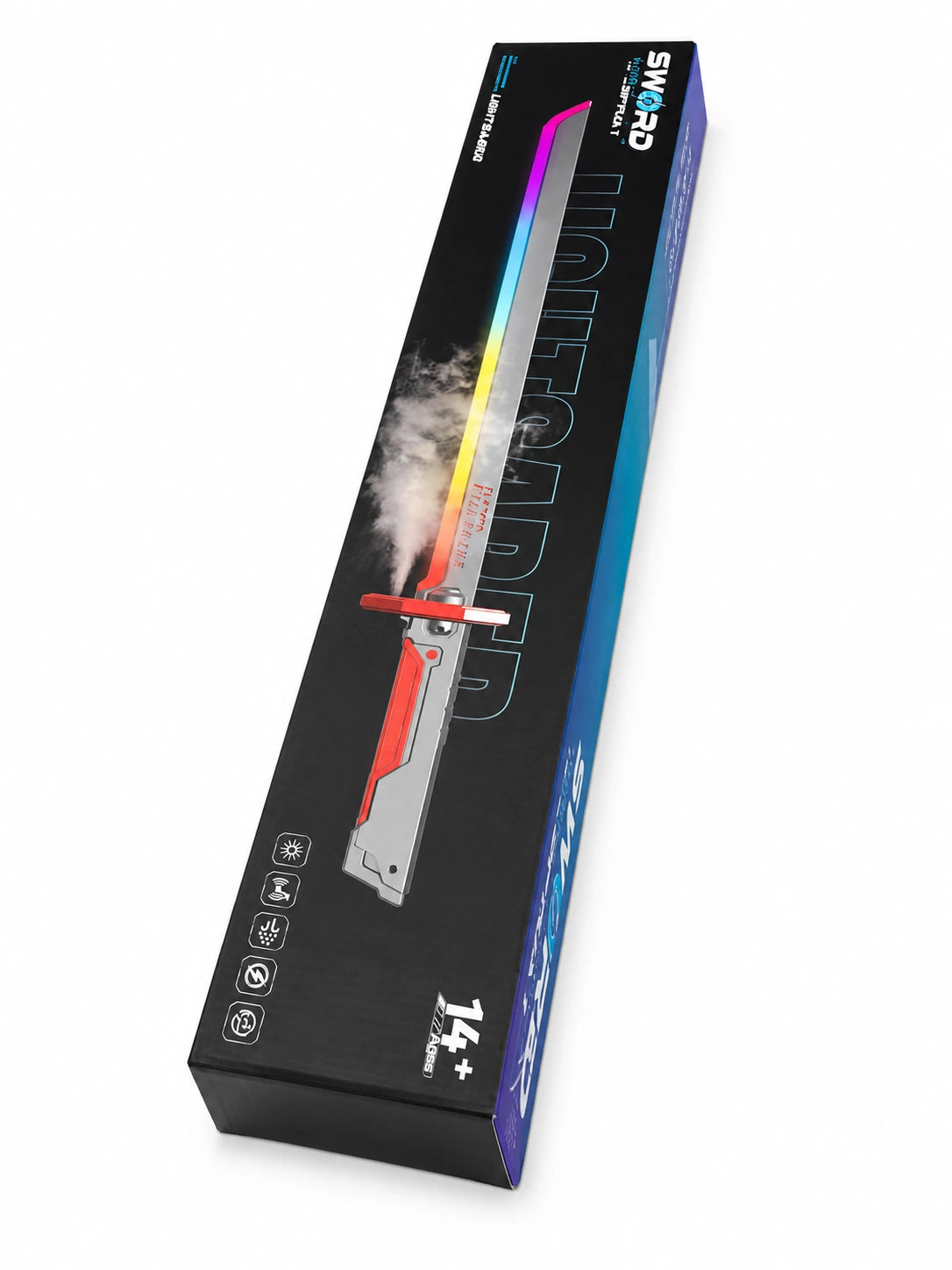 LED light up toy sword with colorful glowing blade and futuristic design on white background from Toy Trendz JJR Mart.