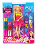 Fashion doll beauty set with colorful dresses, shoes, handbags, mirror, and fashion accessories on white background from Toy Trendz JJR Mart.