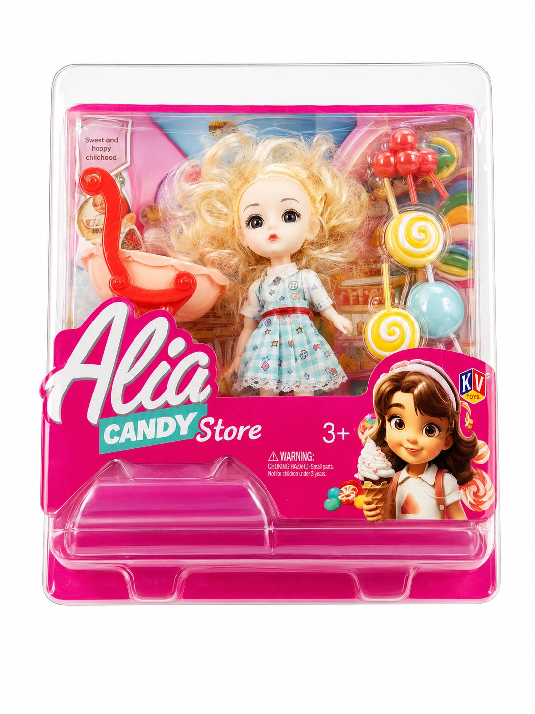Candy Store mini doll playset with cute doll, colorful candy accessories, and pretend sweet shop items on white background from Toy Trendz JJR Mart.