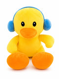 Cute yellow duck plush soft toy with blue earmuffs for kids