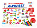 Alphabet DIY colouring mat for kids with colorful ABC letters, animals, objects, and reusable washable coloring activity, available at Toy Trendz by JJR Mart Thoothukudi.
