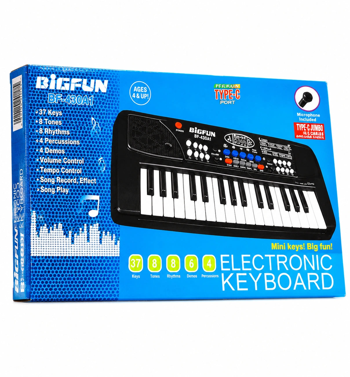 37 keys electronic keyboard musical toy with microphone, rhythms, tones, and demo songs for kids age 4+, available at Toy Trendz by JJR Mart Thoothukudi.