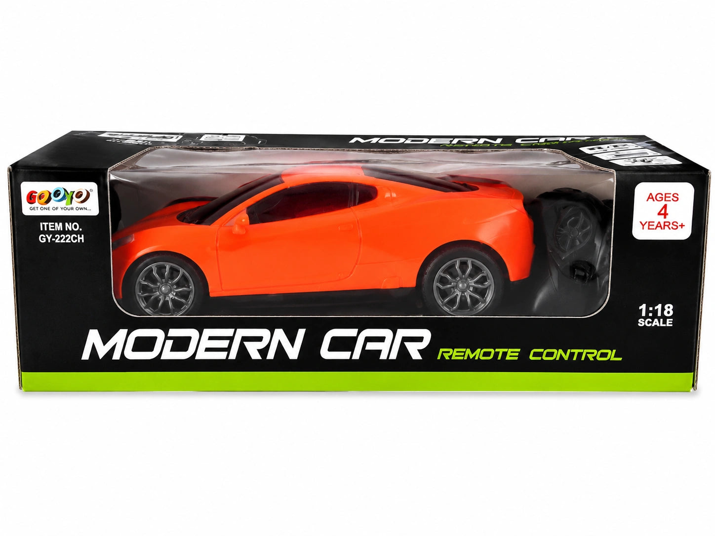 Modern remote control sports car toy with stylish orange racing design, handheld controller, and 1:18 scale model for kids age 4+, available at Toy Trendz by JJR Mart Thoothukudi.