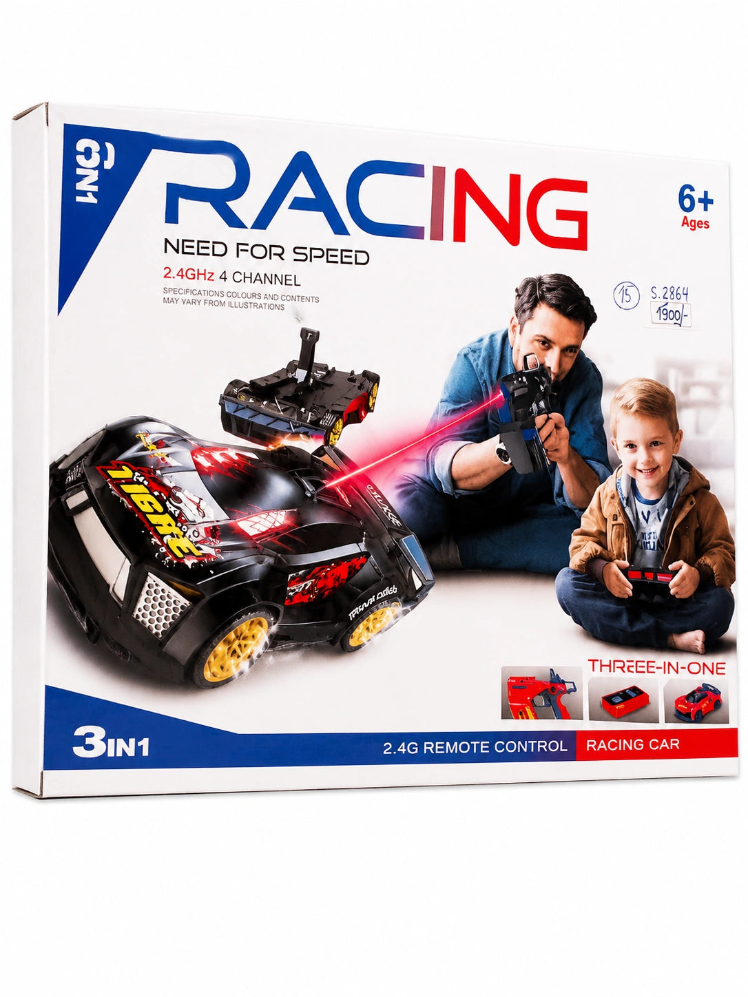 3 In 1 Racing RC car toy with 2.4GHz remote control, Need For Speed design, laser battle feature, and futuristic racing gameplay for kids age 6+, available at Toy Trendz by JJR Mart Thoothukudi.