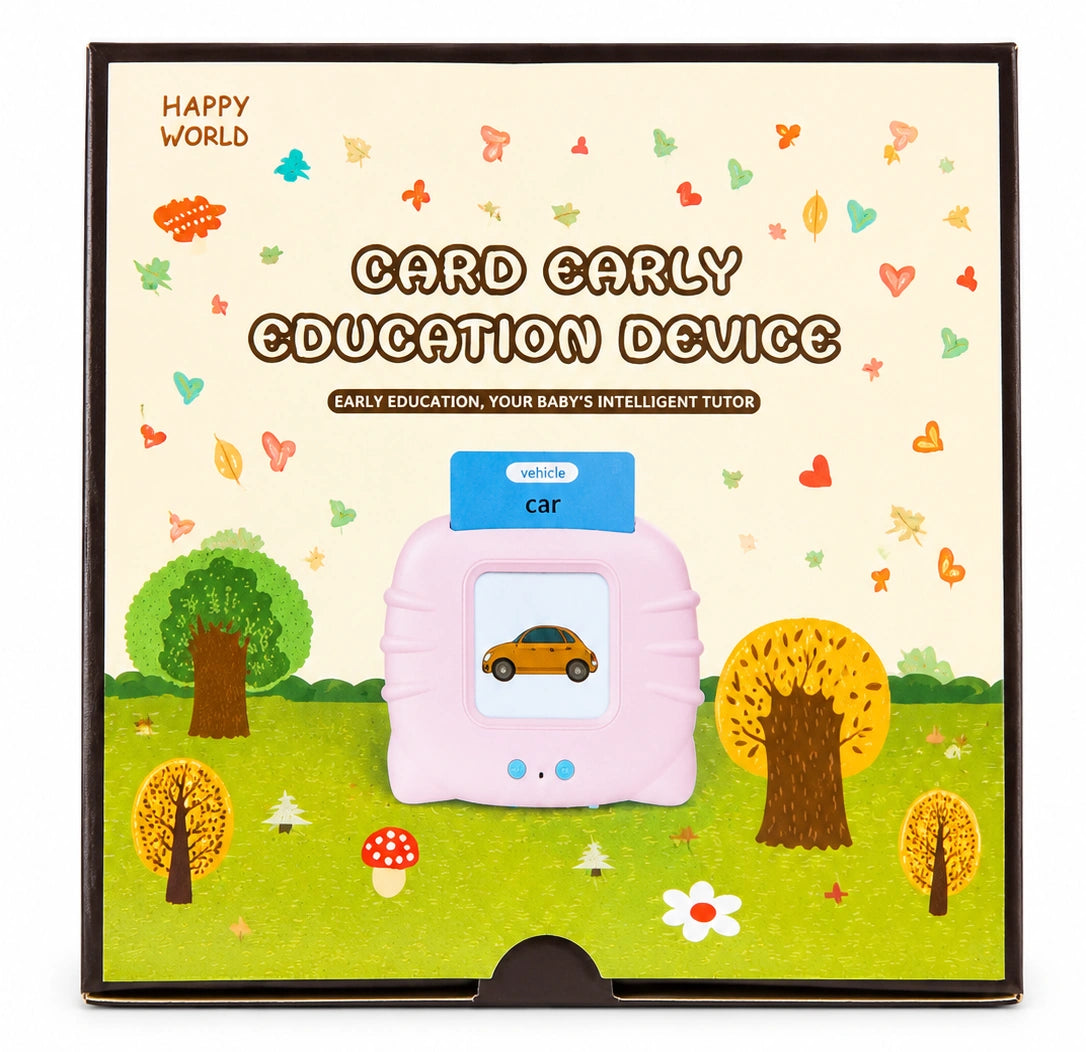 Card Early Education Device learning toy for kids with interactive flash card reader and educational learning activities in premium box packaging on white background.