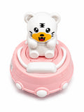 Cute cartoon push and eject toy in assorted random colors on white background