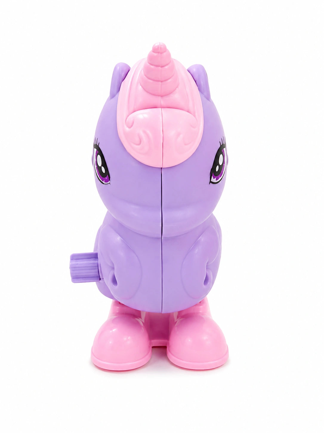 Cute unicorn wind up toy in assorted random colors on white background