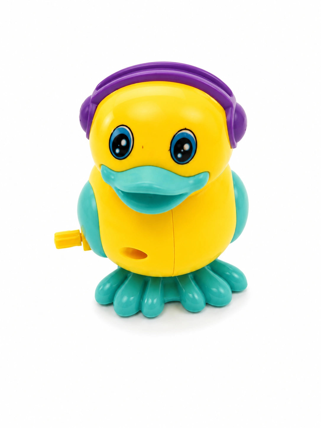 Cute wind up duck toy in random colors on white background for kids