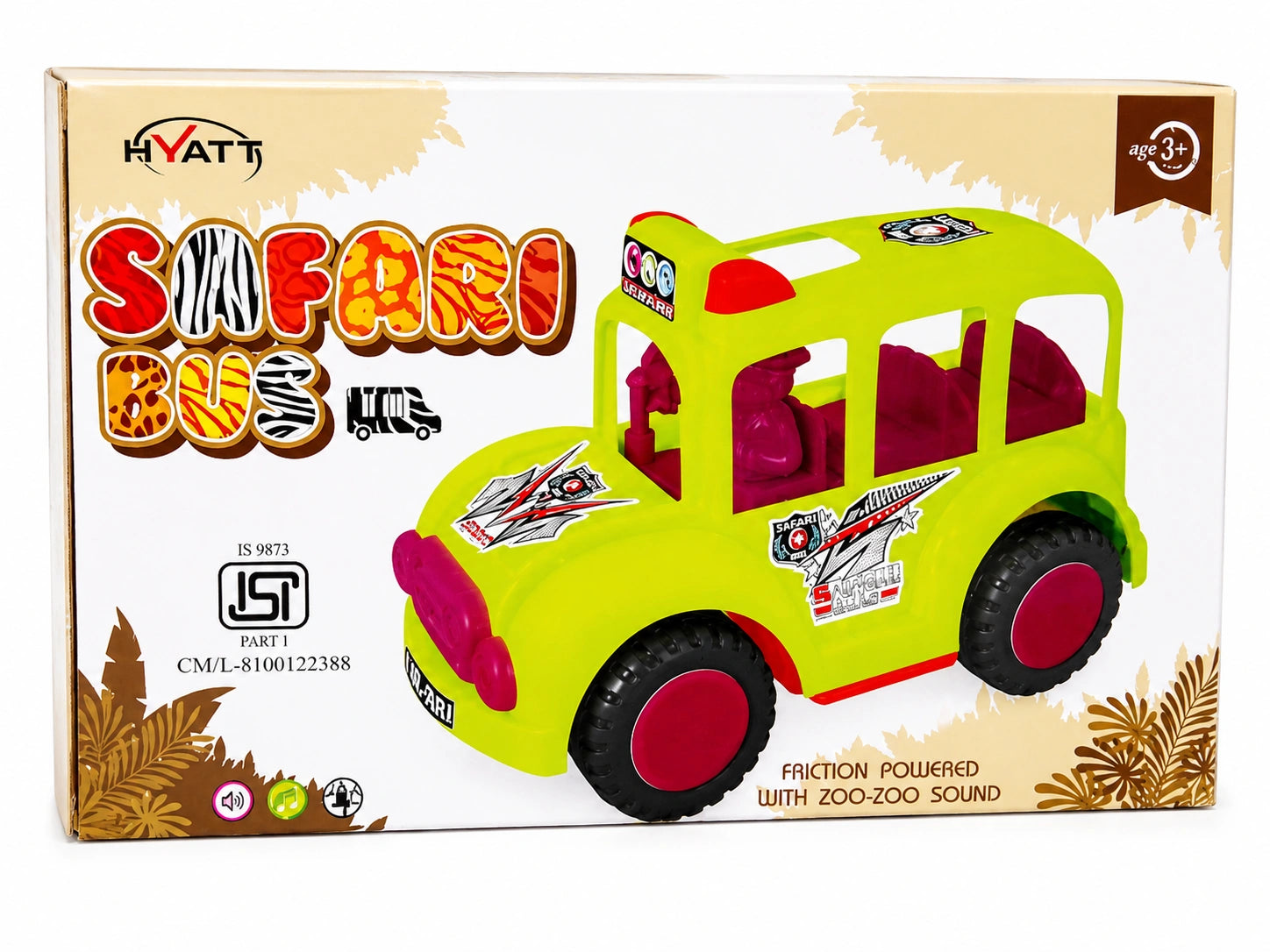 Colorful safari bus friction toy with zoo sound for kids