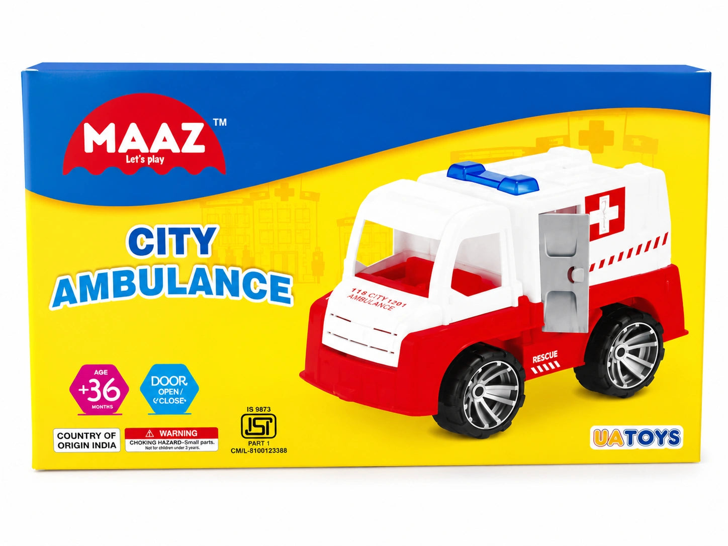 City Ambulance friction powered toy vehicle with opening door design for kids by Toy Trendz JJR Mart