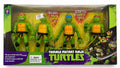 Teenage Mutant Ninja Turtles toy action figure set with colorful turtle characters and weapons in premium box packaging on white background.
