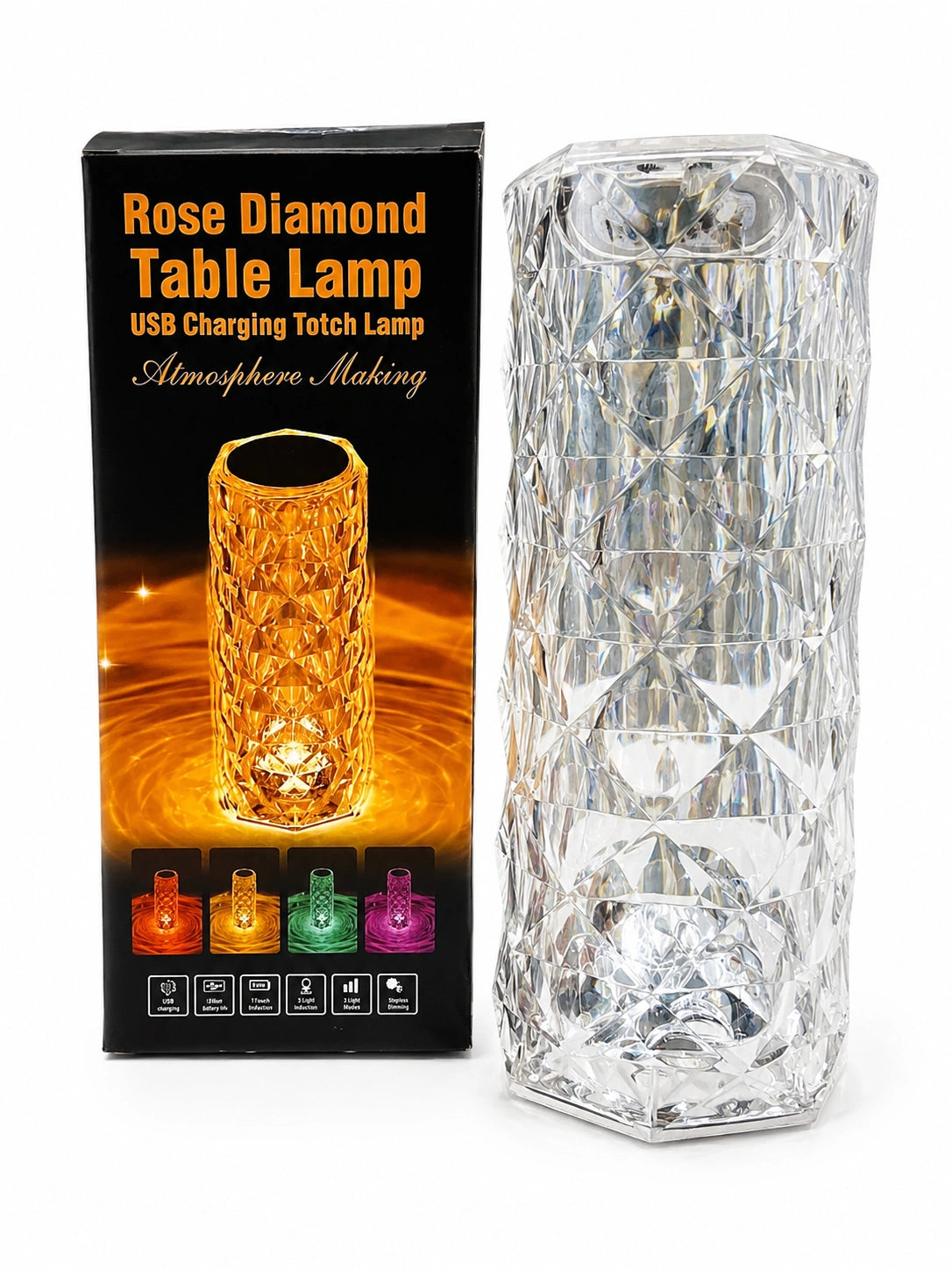 Rose Diamond Table Lamp USB rechargeable crystal touch lamp available at JJR Mart and Toy Trendz