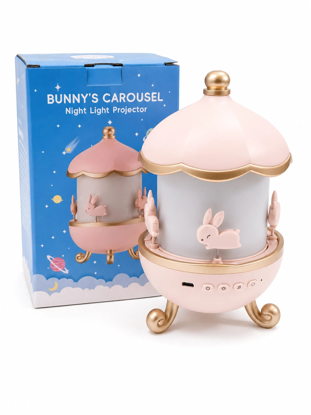 Bunny Carousel Music Night Light Projector with bunny design and soothing music available at JJR Mart and Toy Trendz Thoothukudi