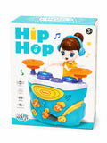 Hip Hop musical DJ drum toy with lights, sound effects, interactive buttons, and colorful drum set design for kids aged 3 years and above.