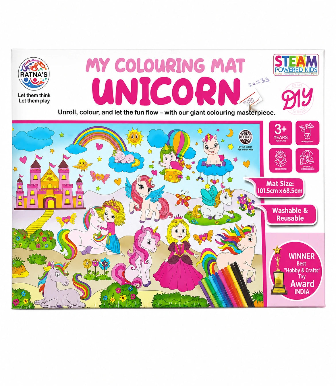 Unicorn Colouring Mat DIY activity set with magical unicorn illustrations, washable reusable coloring surface, and creative learning fun for kids.