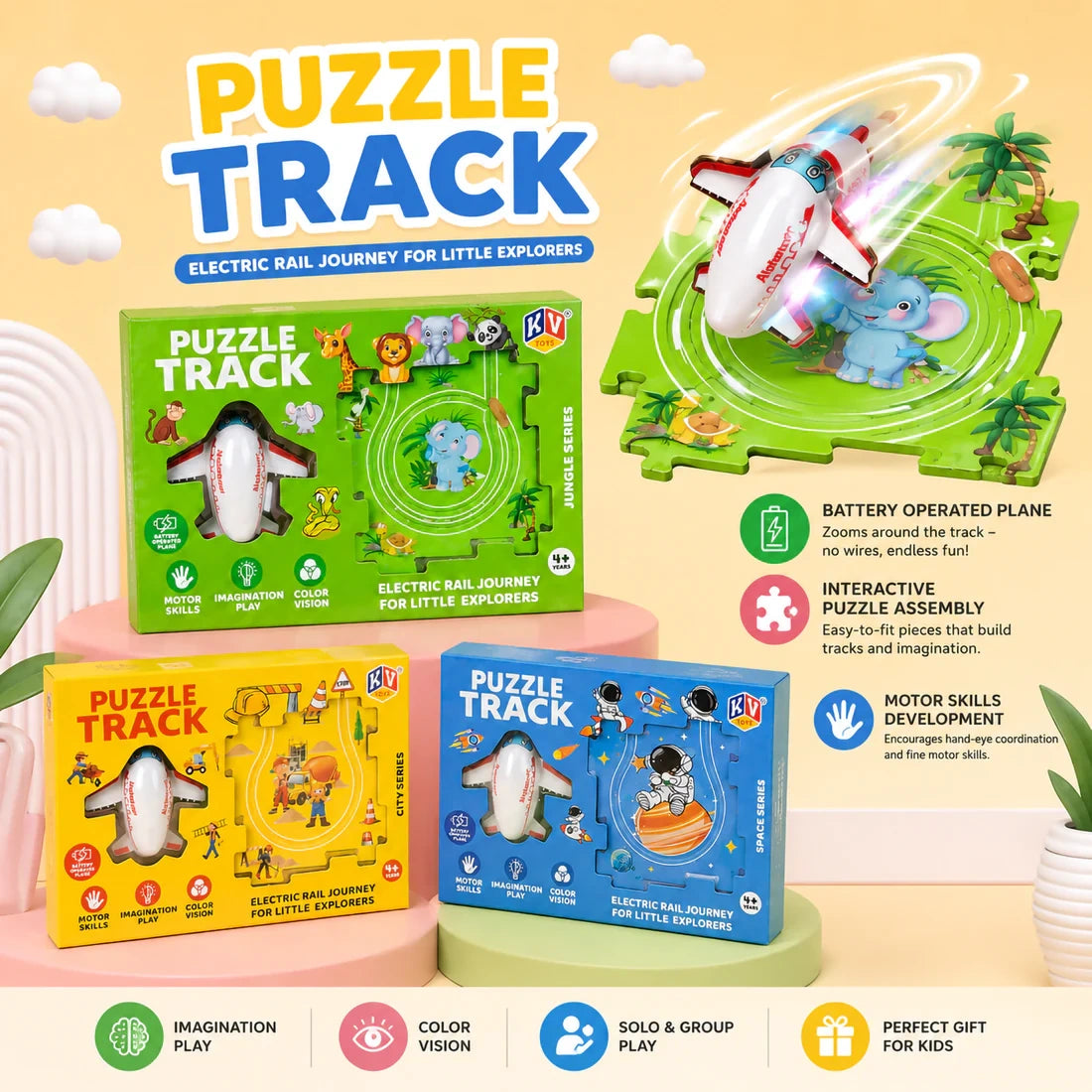 Puzzle Track Electric Rail Journey DIY Airplane Puzzle Toy for Kids | Toy Trendz by JJR MART