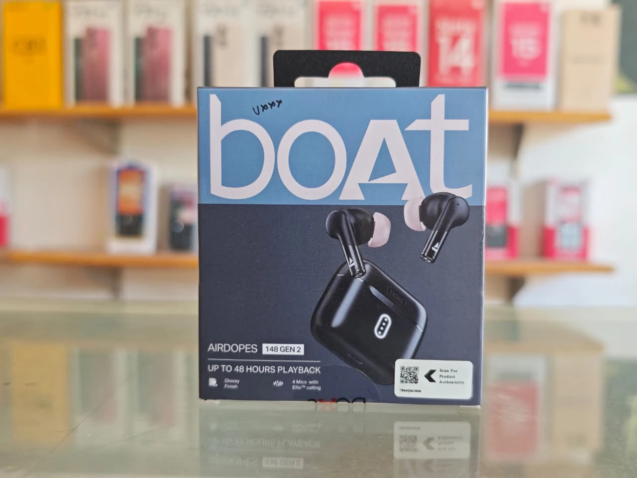 boAt Airdopes 148 Gen 2 black wireless earbuds box displayed at JJR Mobiles showroom

Meta Description: