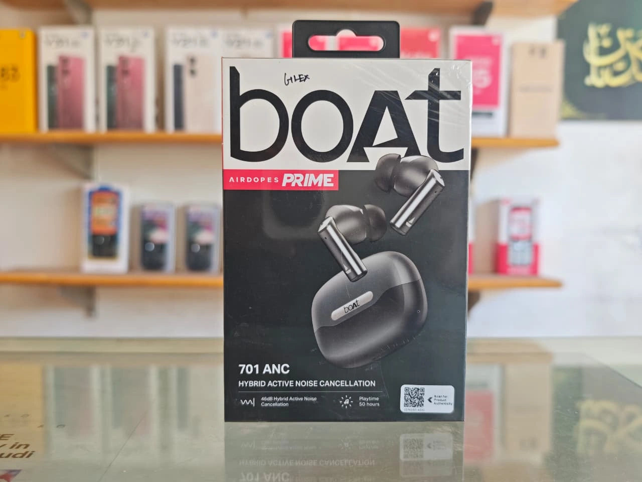 boAt Airdopes Prime 701 ANC wireless earbuds box displayed at JJR Mobiles showroom