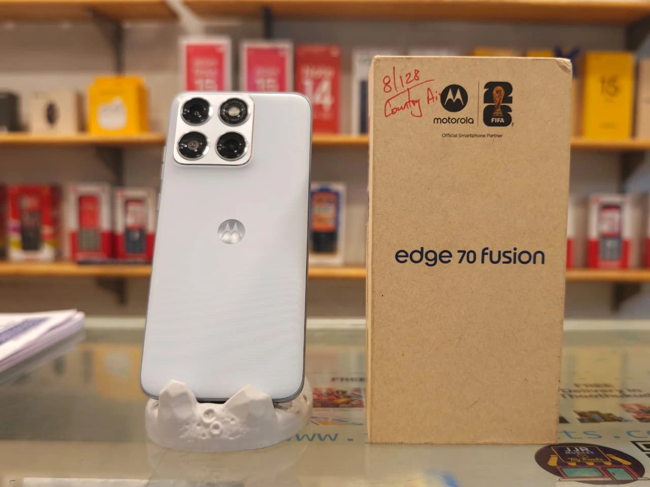 Motorola Edge 70 Fusion 5G smartphone with 8GB RAM, 128GB storage, 7000mAh battery and 50MP camera at JJR Mobiles.