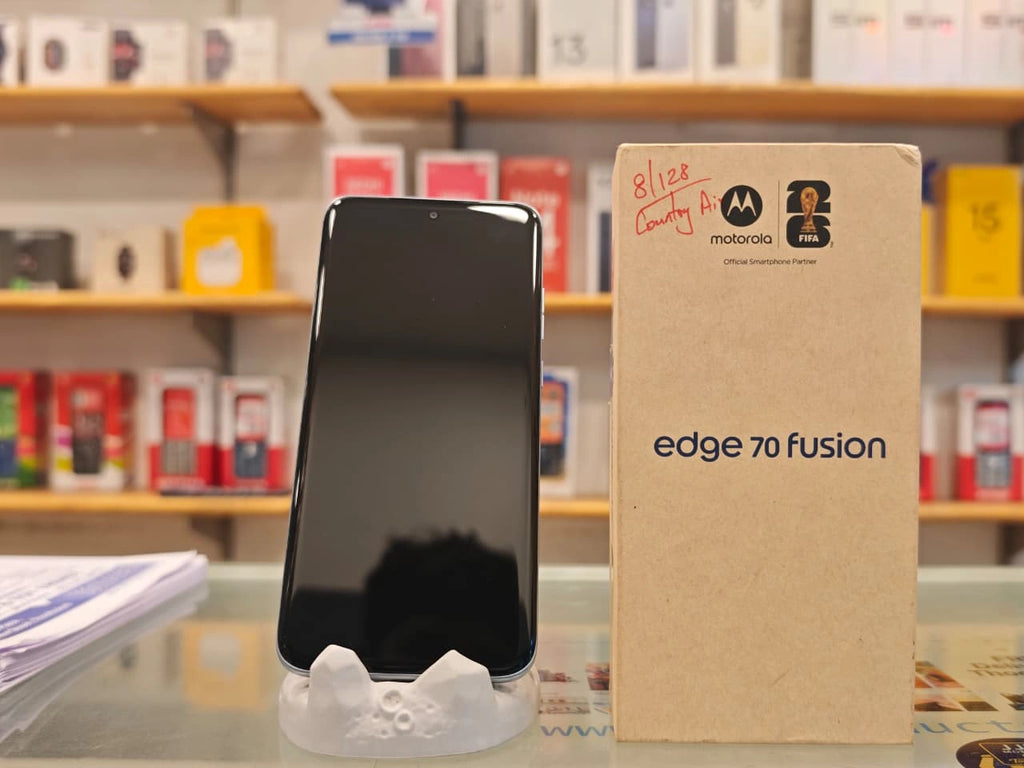 Motorola Edge 70 Fusion 5G smartphone with 8GB RAM, 128GB storage, 7000mAh battery and 50MP camera at JJR Mobiles.