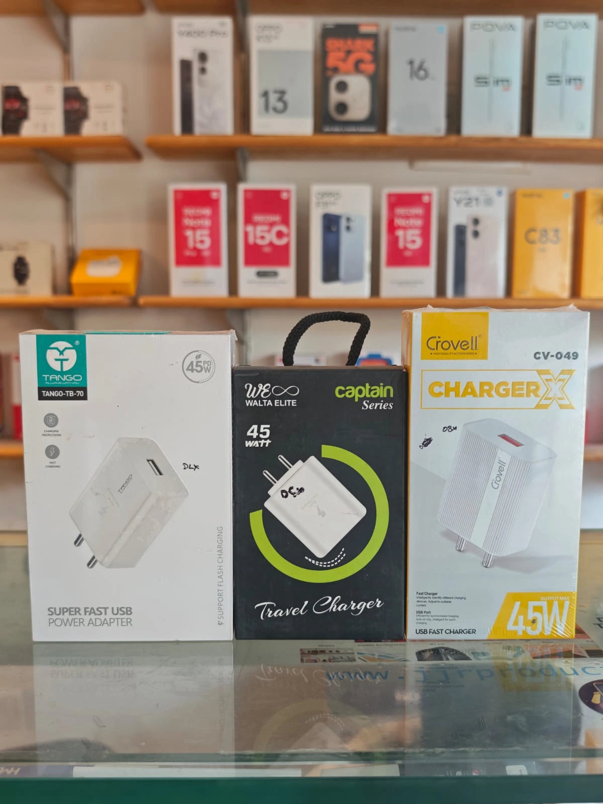 45W fast charging USB power adapters Tango Walta Elite and Crovell travel chargers at JJR Mart