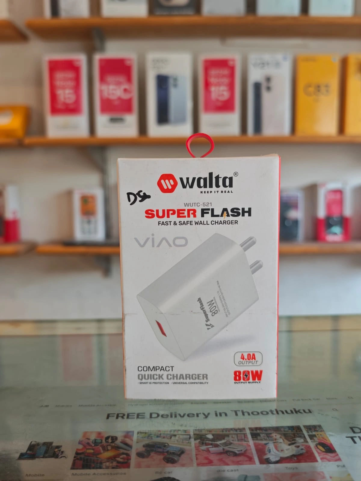 Walta Super Flash 80W fast wall charger USB adapter for Vivo smartphones at JJR Mart