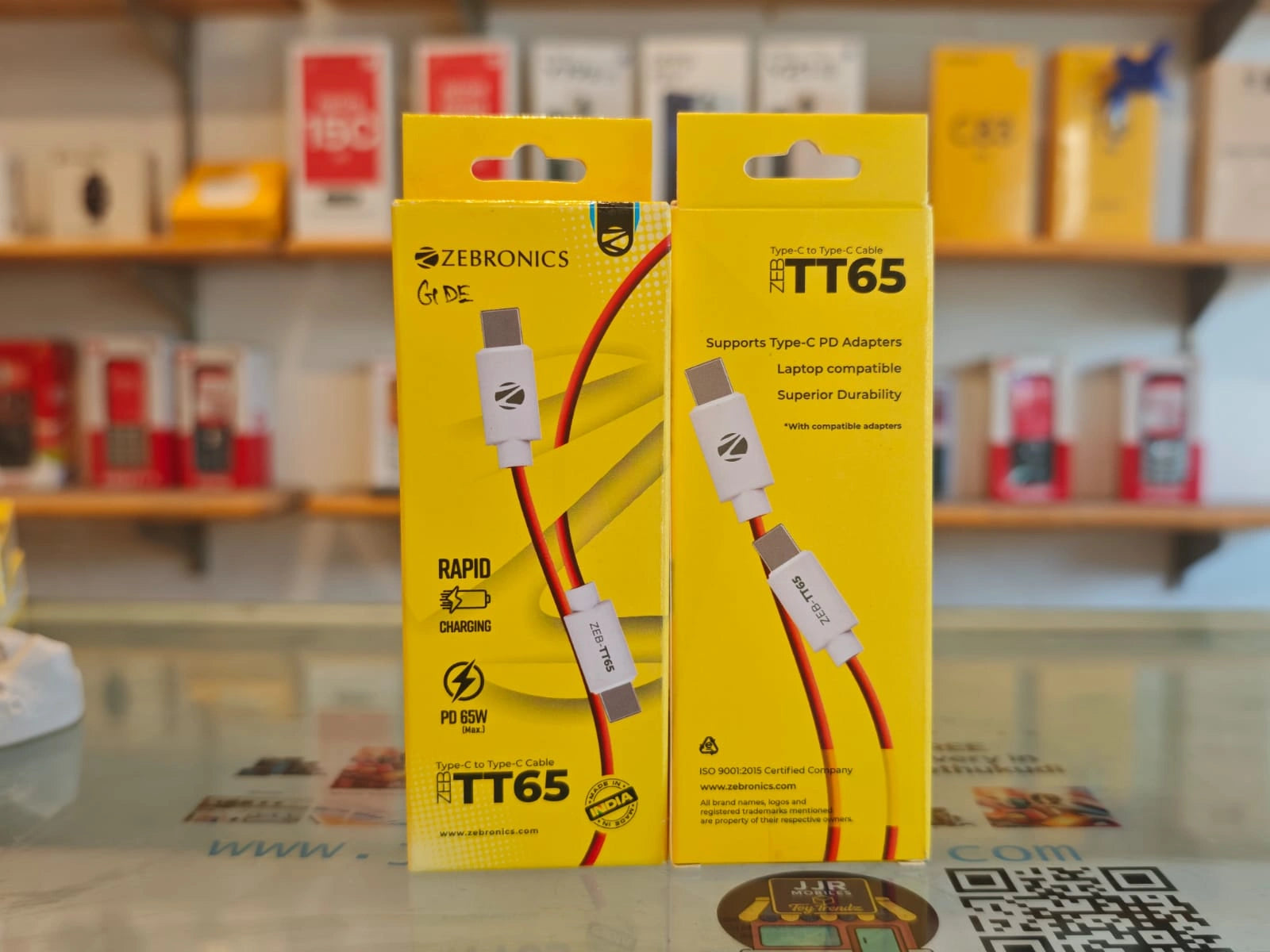 Zebronics ZEB-TT65 Type-C to Type-C cable with 65W PD fast charging, rapid charging support, and laptop compatibility.