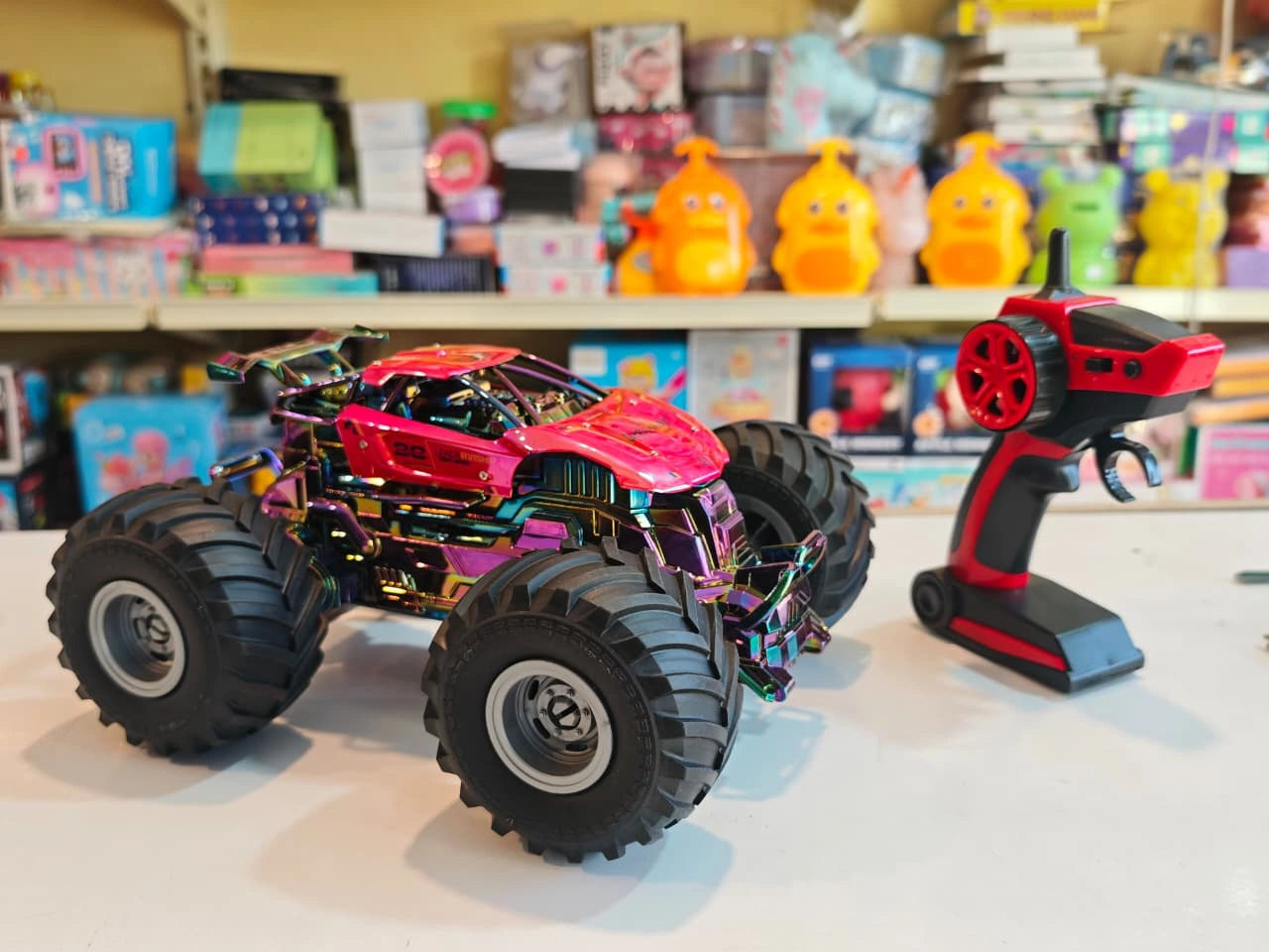 Power Drive RC Monster Truck with oversized off-road tyres, spray mist effect, LED lights and wireless remote controller available at Toy Trendz by JJR Mart Thoothukudi.