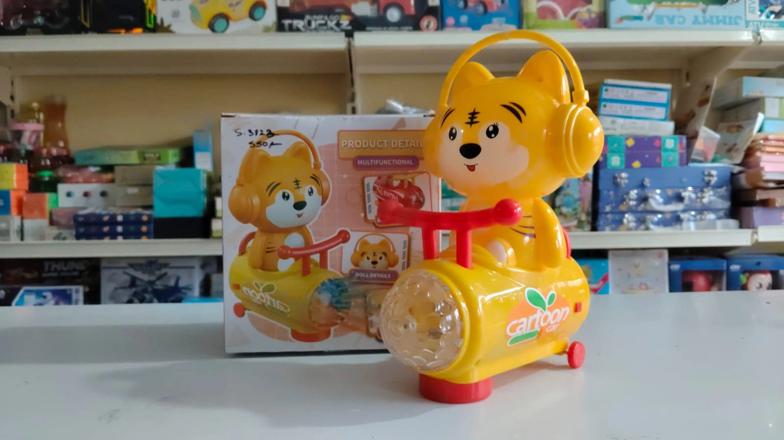 Musical Cartoon Kitty Scooter Toy with LED Lights, Music, 360° Rotation & Universal Wheels for Kids | Toy Trendz JJR Mart