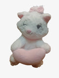 Cute white princess cat plush soft toy with pink bow and heart pillow