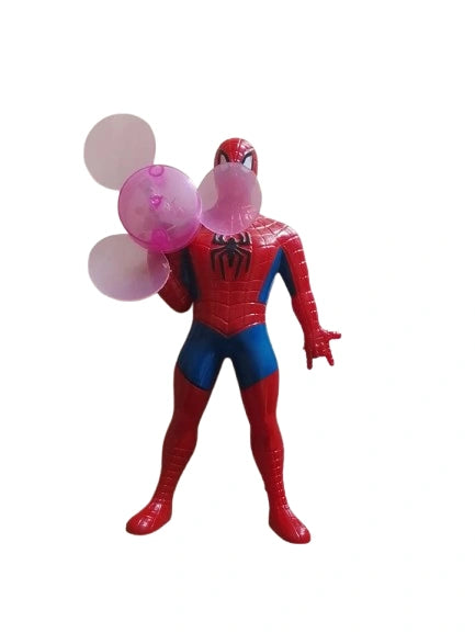 Cartoon action toy with spinning wheel and light effects on white background