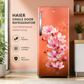 Haier HRD-2112CSSA-N 190L Direct Cool Single Door Refrigerator in Saffron Sienna with floral finish, 1-Hour Icing Technology, Stabilizer-Free Operation and Toughened Glass Shelves.