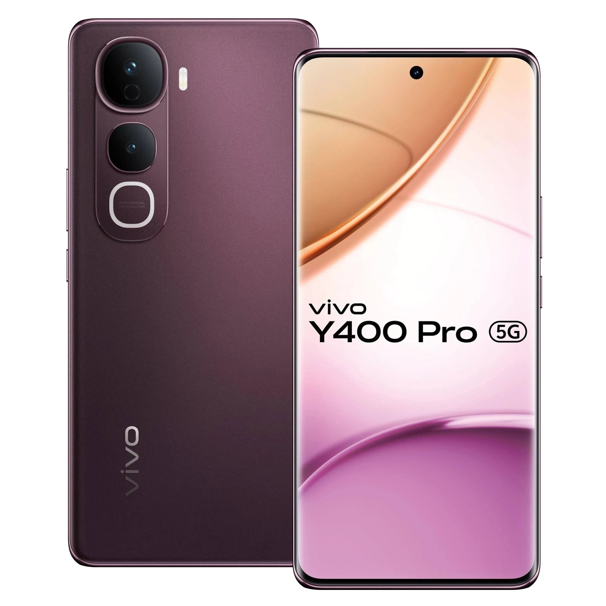 vivo Y400 Pro 5G smartphone featuring a 3D Curved AMOLED Display, 50MP Sony IMX882 Camera, 5500mAh Battery, 90W FlashCharge, Dimensity 7300 5G Processor and AI Features.